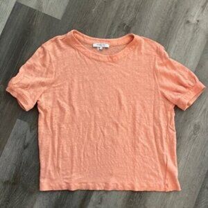 Gerard Darel Linen Blouse Woven Shirt Large Coral Peach Orange Lagenlook Cruise